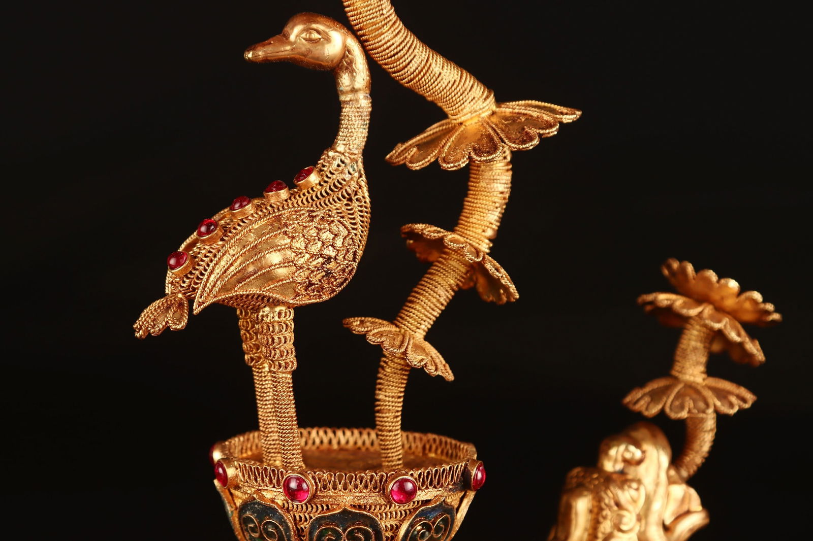 A fine filigree inlaid crane turtle - 6