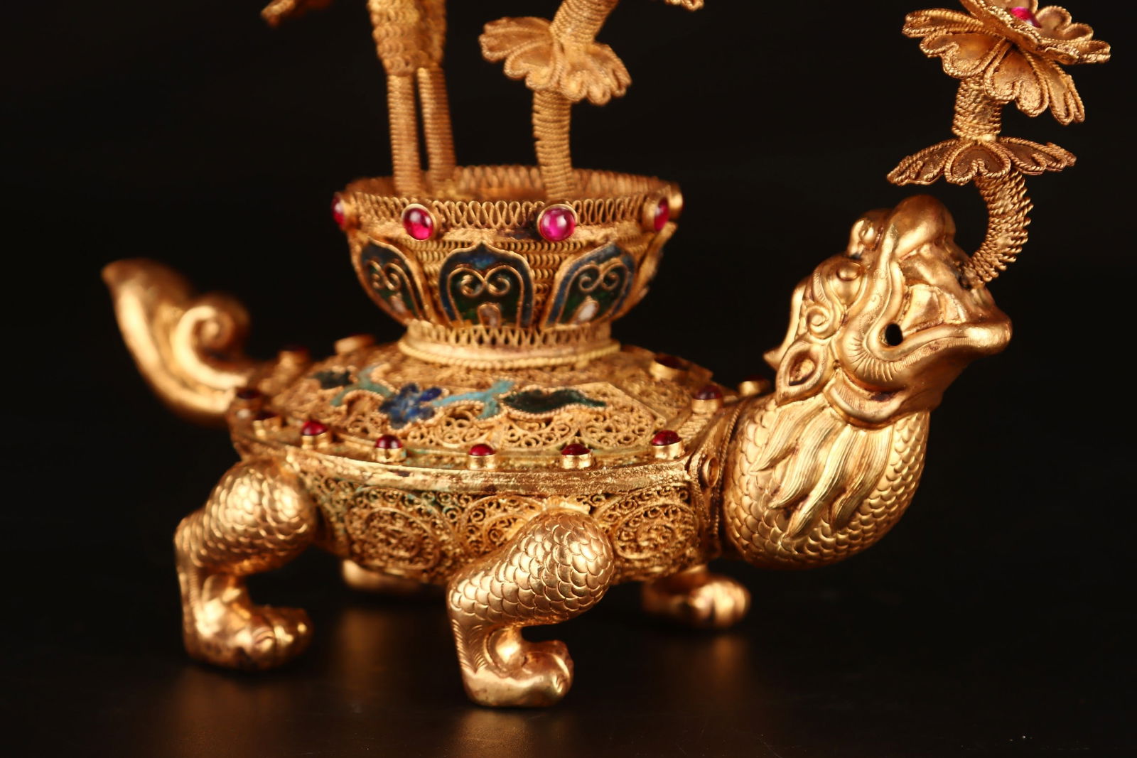 A fine filigree inlaid crane turtle - 7