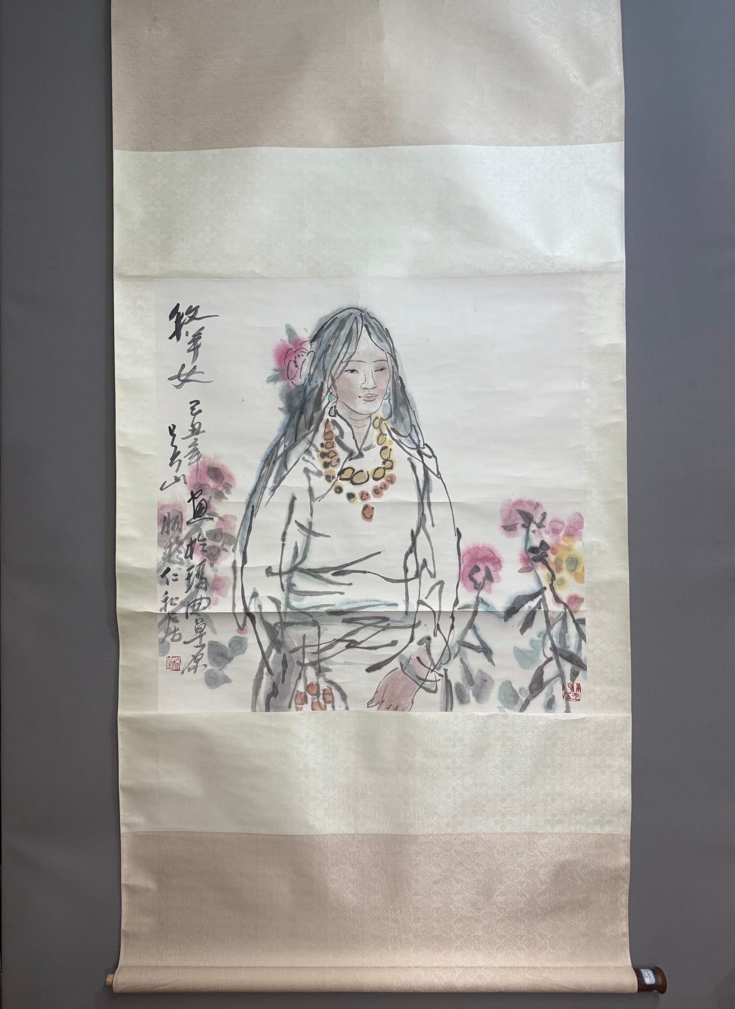 A painting of a shepherdess by Wu Shanming: Wu Shanming's Shepherd Girl Painting Size:68x68cm (The Dimensions Of All Batches Are Manually Measured.If You Need More Detailed Information, Please Contact Our Customer Service