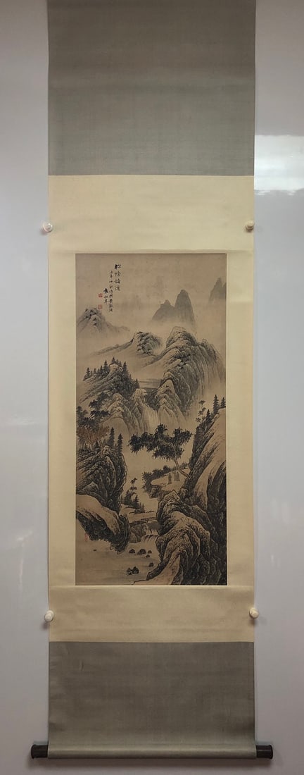 A picture of Yuan Songnian's pine shade theory: Yuan Songnian's pine shade said Size:95×44cm (The Dimensions Of All Batches Are Manually Measured.If You Need More Detailed Information, Please Contact Our Customer Service Before