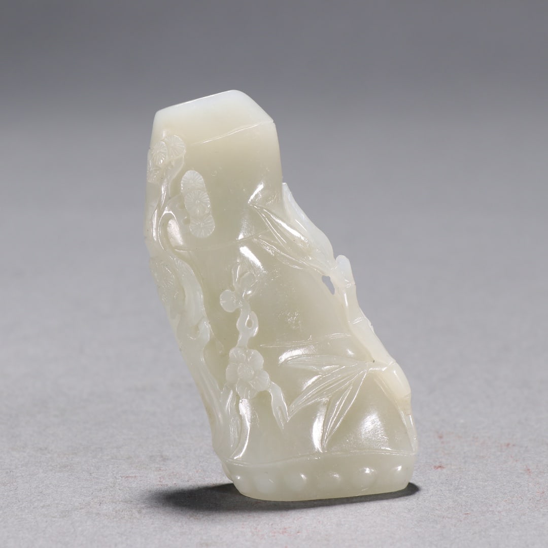 A Qing Dynasty Hetian jade seed material carved pine, bamboo, plum bamboo ornament (1 of 9)