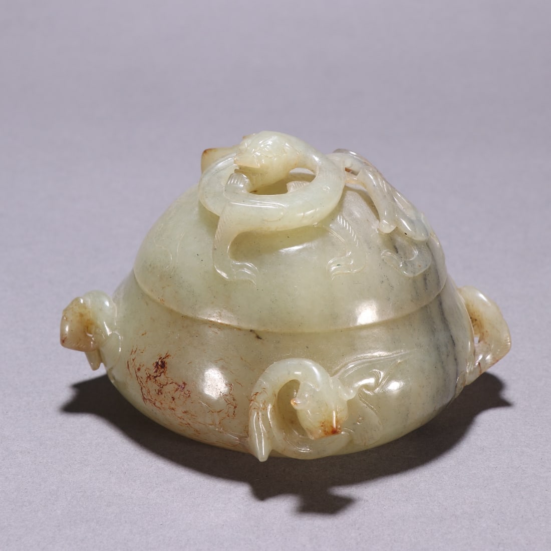 A beautiful ancient seed material Hetian jade dragon pattern incense burner (1 of 9)