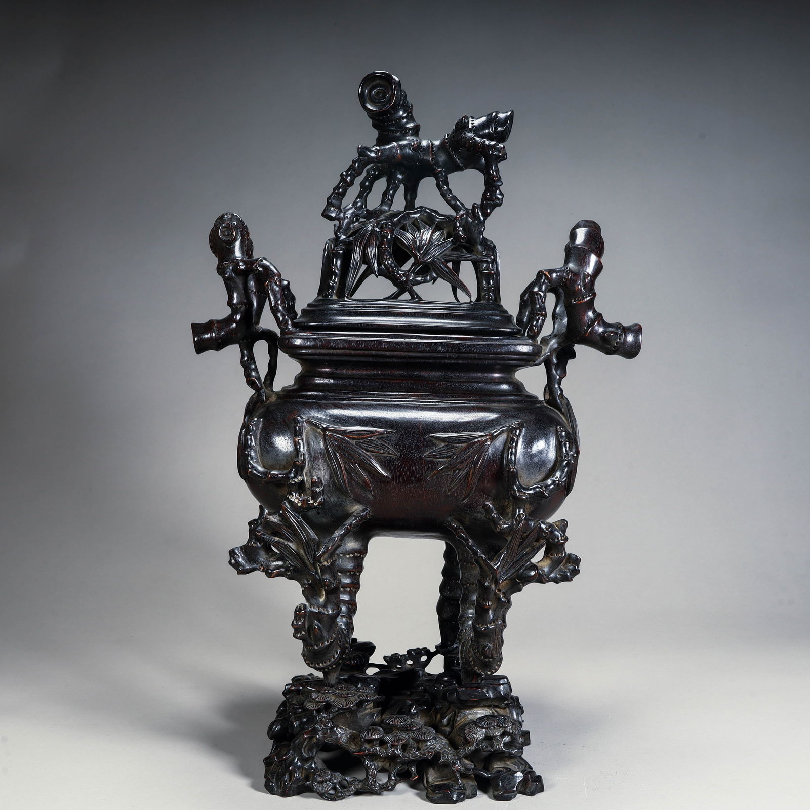 A Qing Dynasty rosewood carved bamboo pattern aromatherapy stove: Qing Dynasty rosewood carved bamboo pattern aroma burner Size: H:47cm L: 26cm W:18cm W:2.2kg (The Dimensions Of All Batches Are Manually Measured.If You Need More Detailed