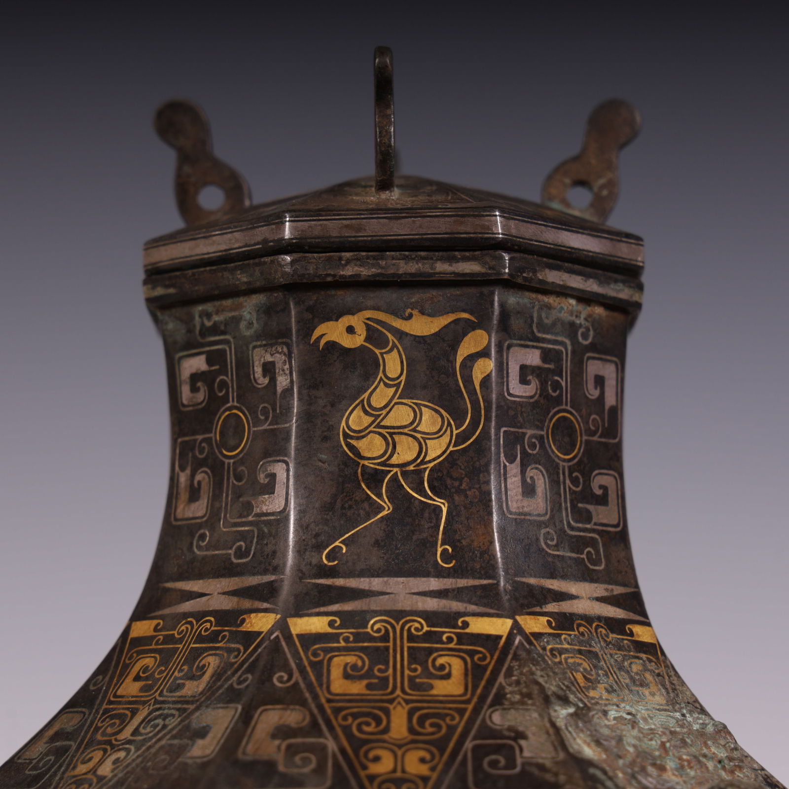 A Han Dynasty Cuojin silver hexagonal square vase - 3