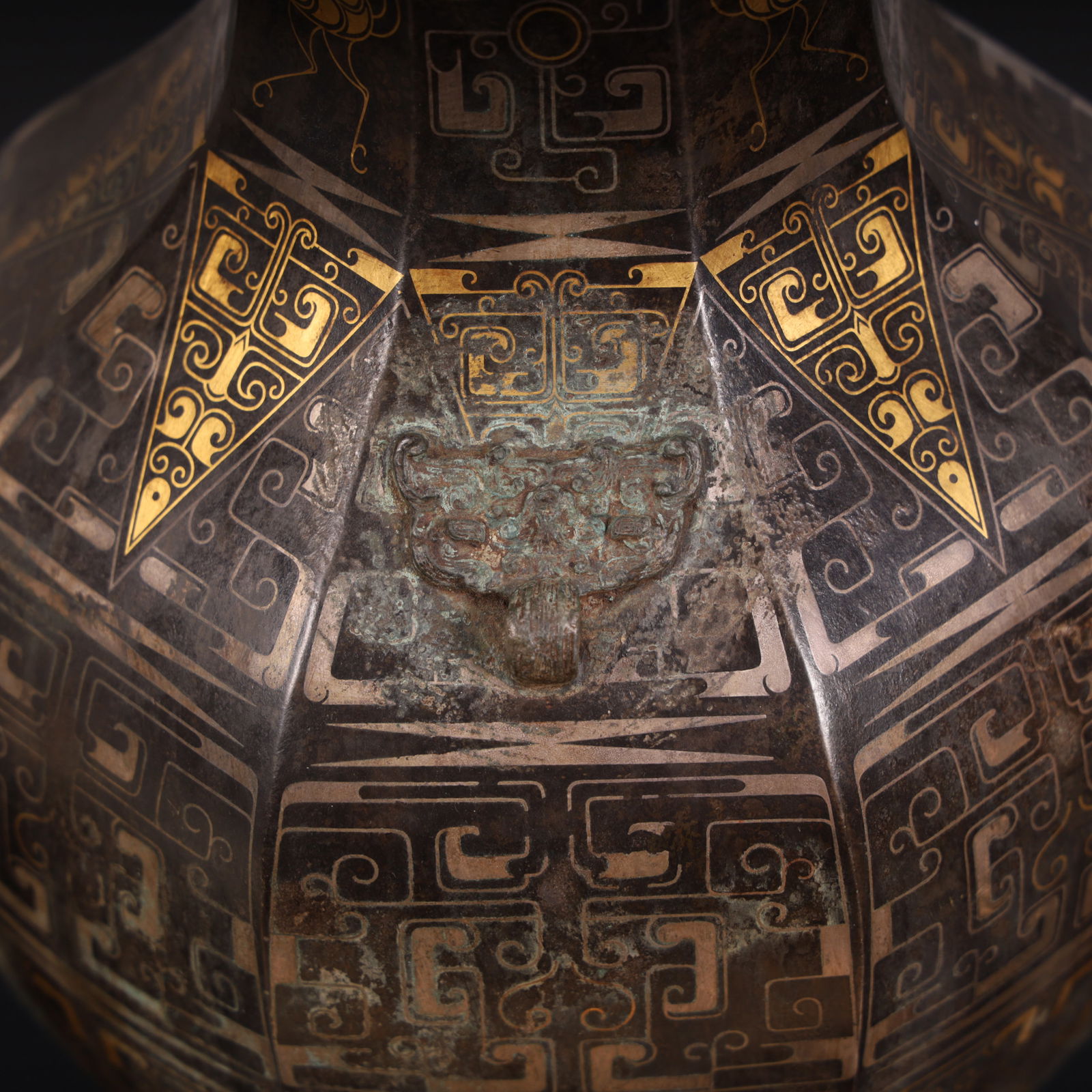 A Han Dynasty Cuojin silver hexagonal square vase - 5