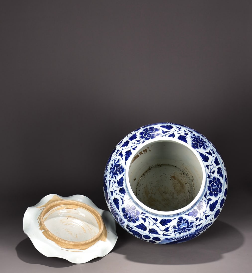 A Yuan Dynasty mackerel algae pattern lotus leaf lid jar - 12