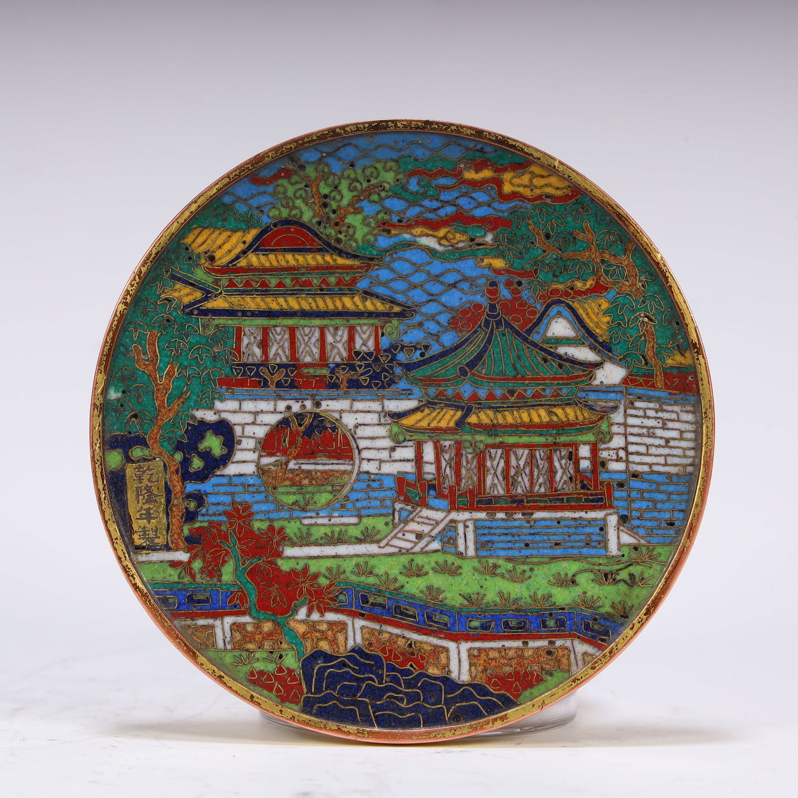A beautiful cloisonné landscape pavilion mirror (1 of 9)