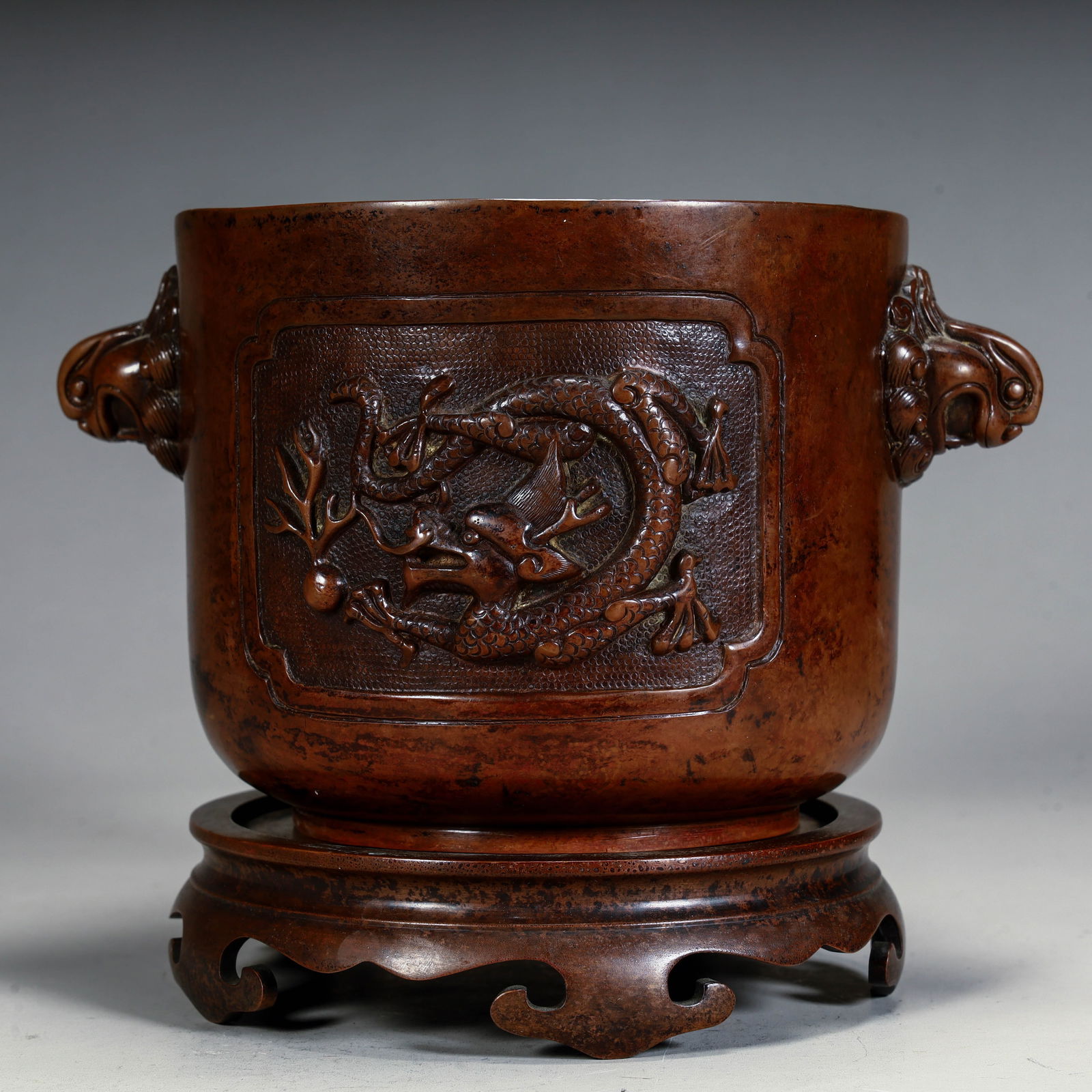 A copper dragon-patterned lion's ear incense burner from the Qing Dynasty (1 of 11)