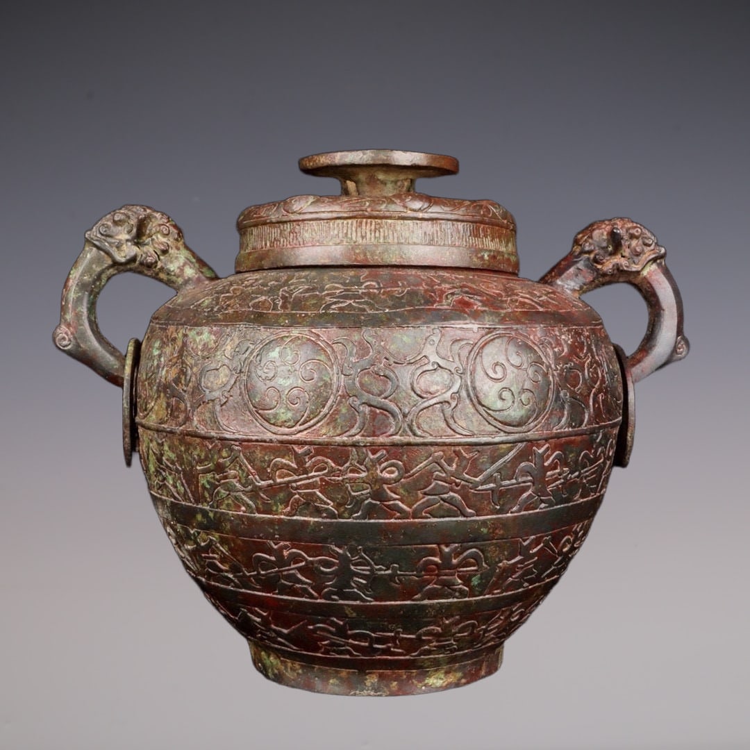 An Exquisite Bronze Hunting Pattern With Inscription Double-Ears Jar (1 of 9)