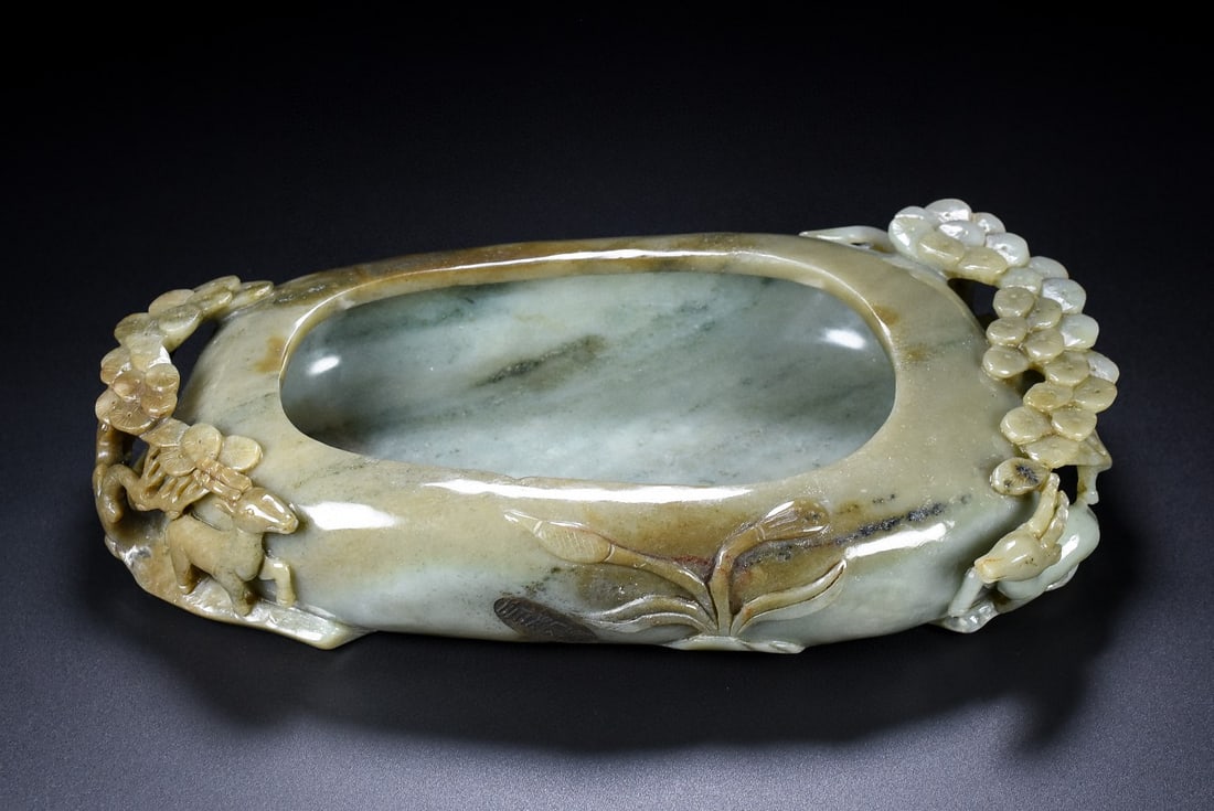 An Exquisite White Jade Deer Pattern Pine Pattern Brush Washer - 8