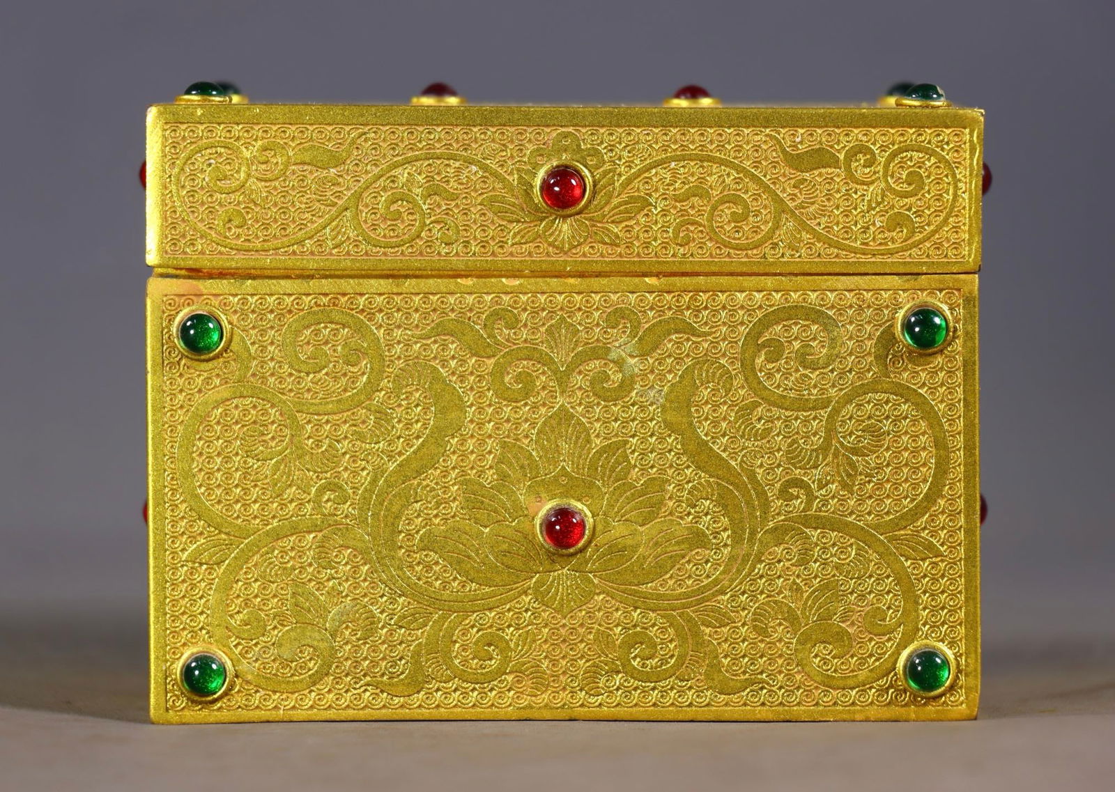 An Exquisite Gilt Bronze Inlaid Gems Lotus Pattern Box (1 of 9)