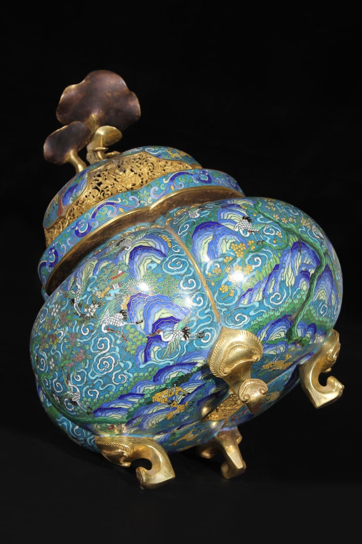 An Exquisite Cloisonne Dragon Pattern Lotus Pattern Pine and Crane Pattern Censer - 5