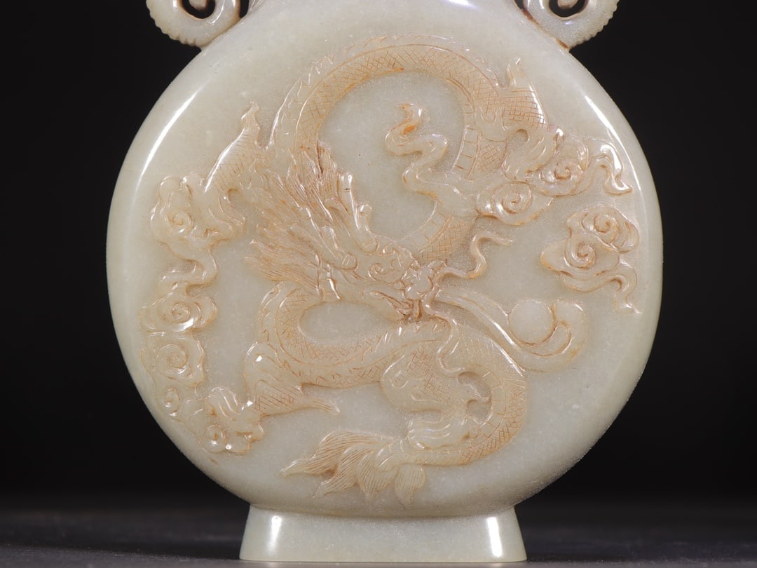 An Exquisite White Jade Dragon Pattern Double-Ears Vase - 3