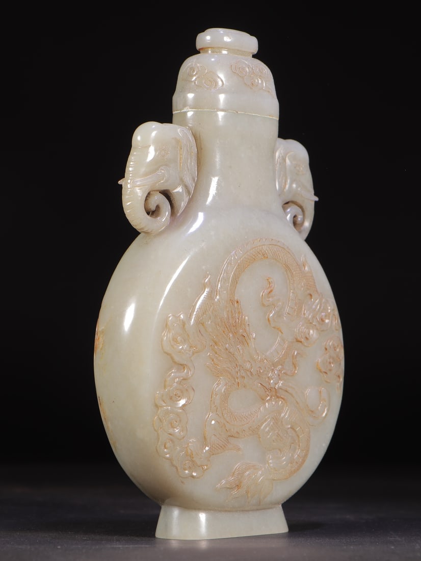 An Exquisite White Jade Dragon Pattern Double-Ears Vase - 4