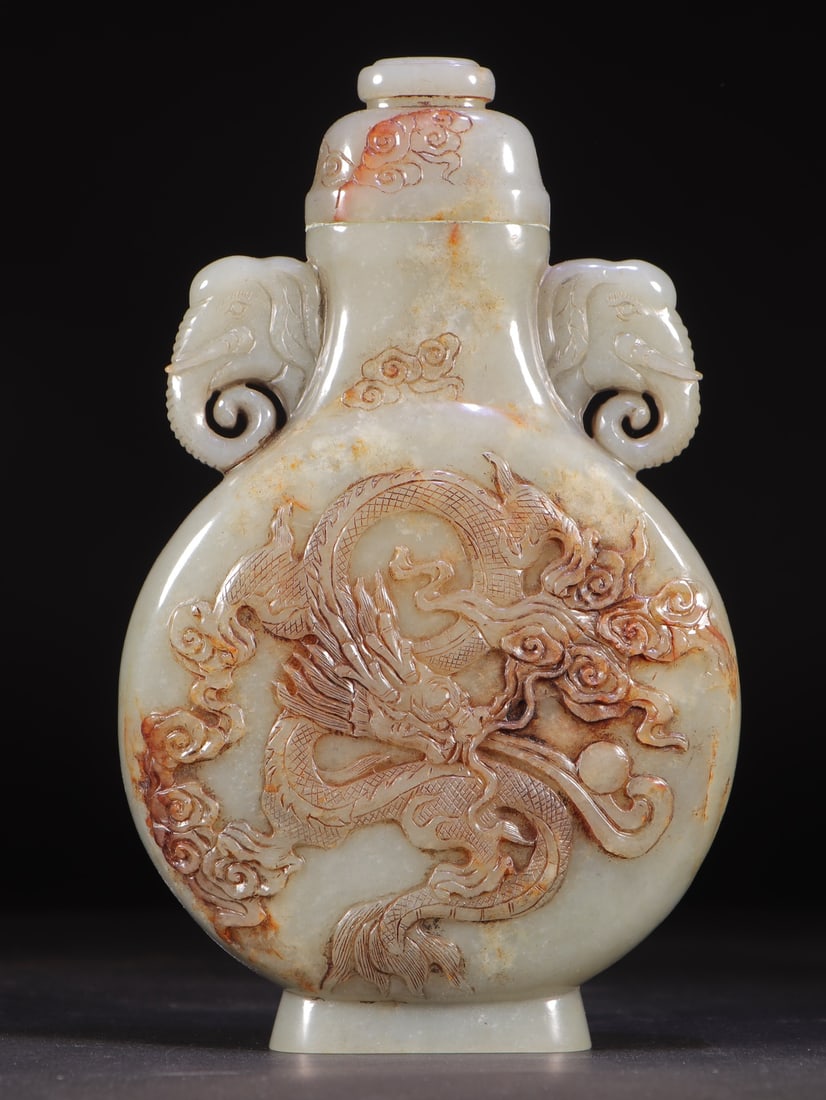 An Exquisite White Jade Dragon Pattern Double-Ears Vase - 5