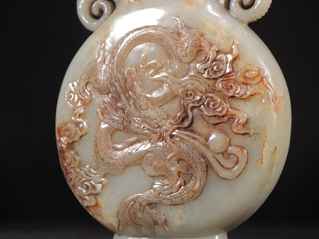 An Exquisite White Jade Dragon Pattern Double-Ears Vase - 6