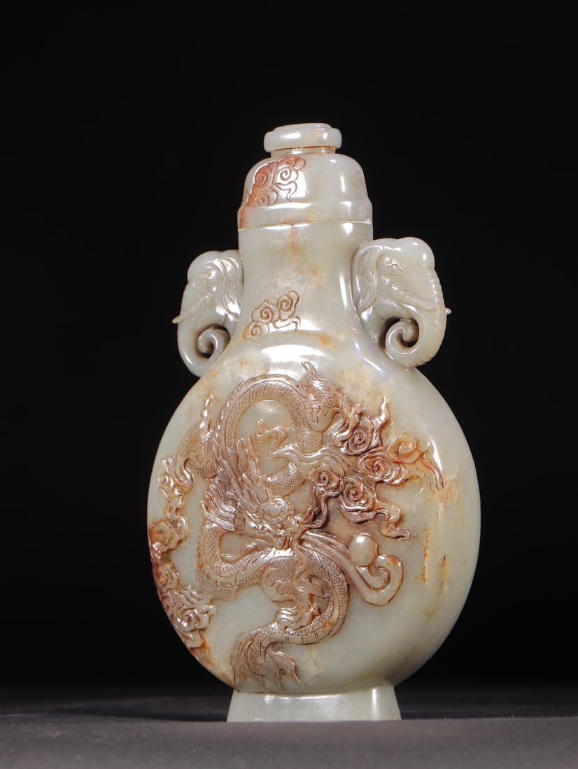 An Exquisite White Jade Dragon Pattern Double-Ears Vase - 7