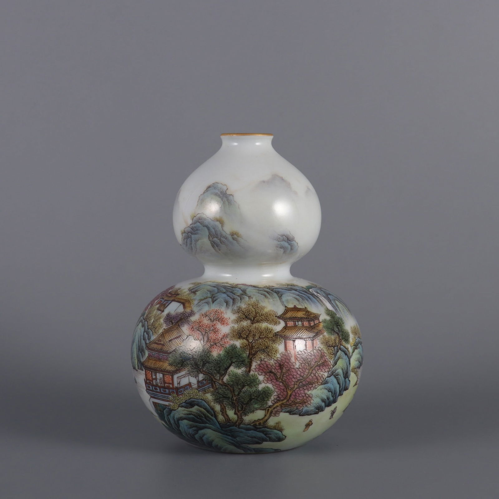 An Exquisite Famille-Rose Landscape Pattern Gourd-Shaped Vase (1 of 9)