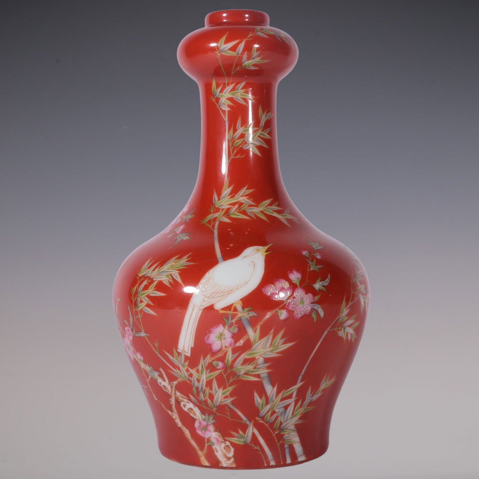 An Exquisite Famille-Rose Coral Red Glazed Flower and Bird Pattern Vase: An Exquisite Famille-Rose Coral Red Glazed Flower and Bird Pattern Vase Qing Dynasty, China Yongzheng Six-character Mark Size:22.8cm (The Dimensions Of All Batches Are Manually Measured.If You Need