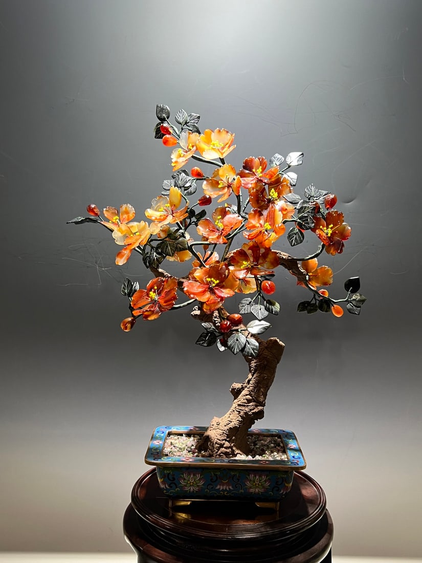 An Exquisite Cloisonne Inlaid Gems Lotus Pattern Bonsai (1 of 9)