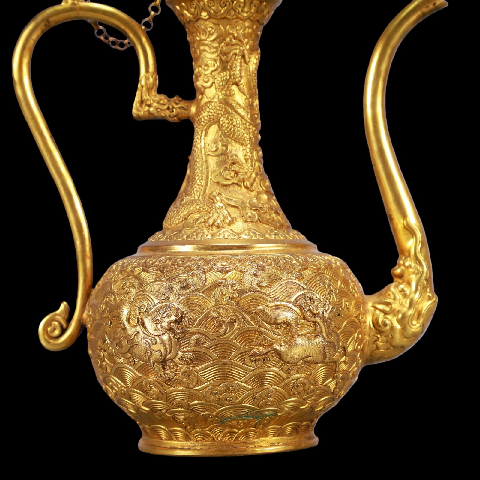 A Exquisite Gilt Bronze Dragon Pattern Seawater Pattern Auspicious Beast Pattern Ewer - 3