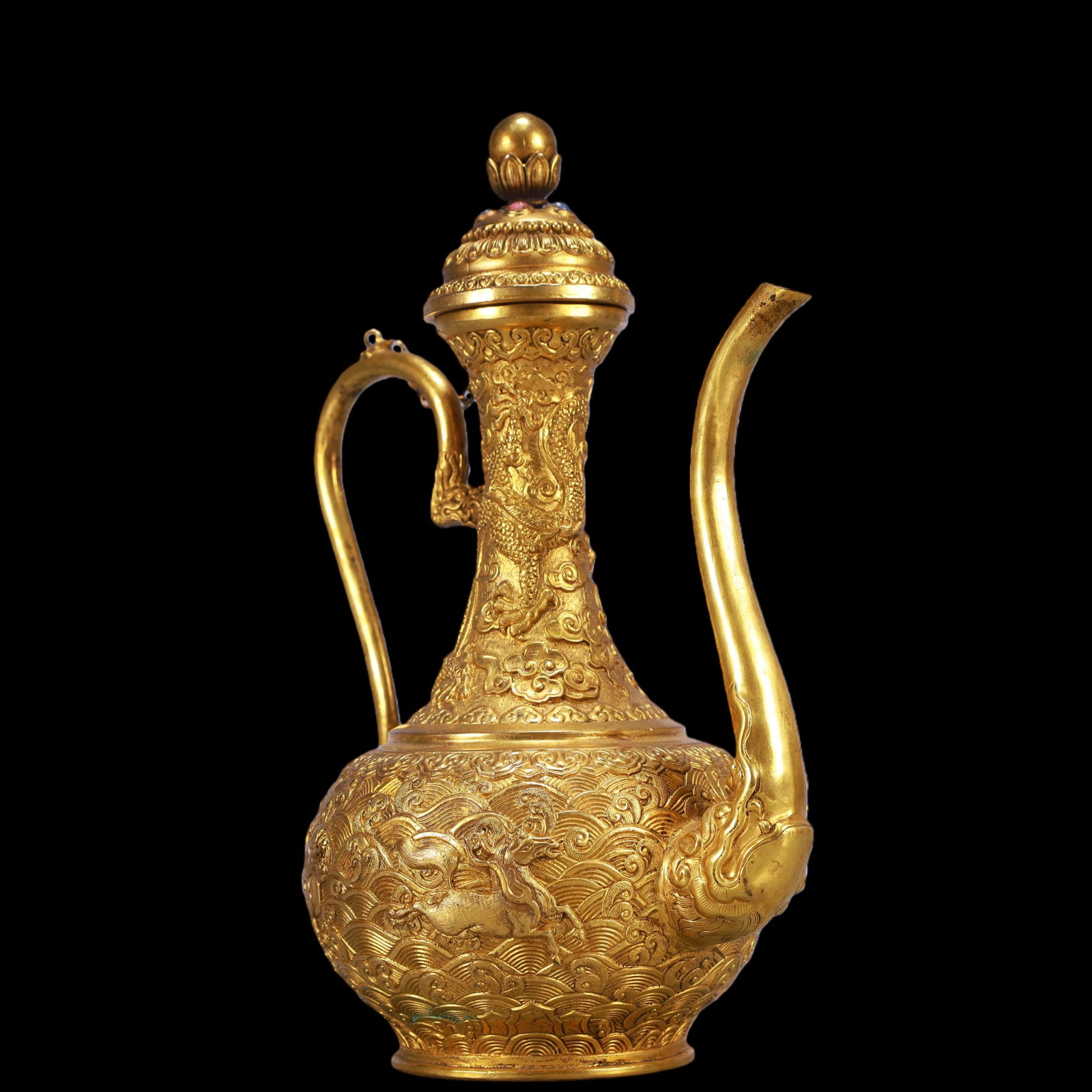 A Exquisite Gilt Bronze Dragon Pattern Seawater Pattern Auspicious Beast Pattern Ewer - 4