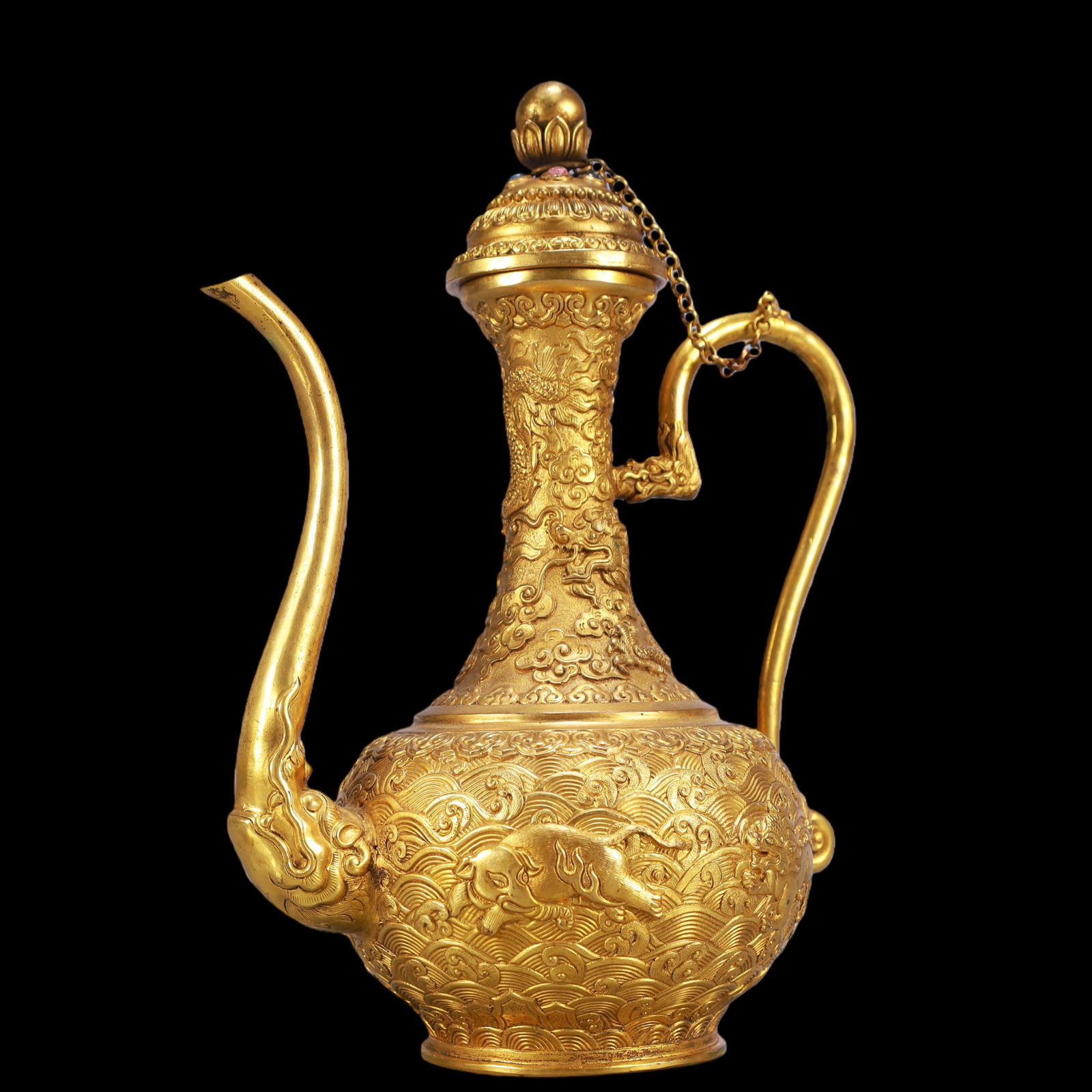A Exquisite Gilt Bronze Dragon Pattern Seawater Pattern Auspicious Beast Pattern Ewer - 5