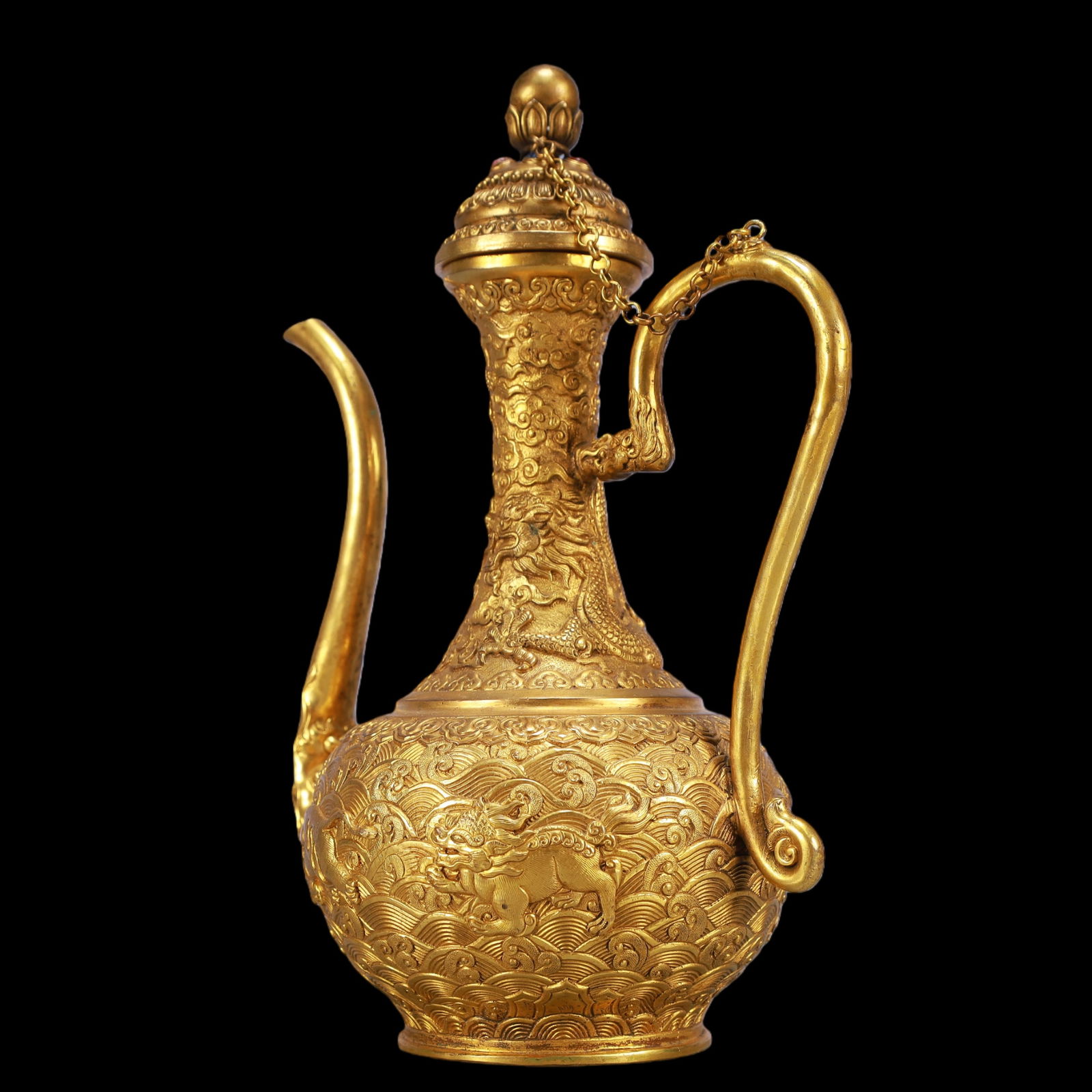 A Exquisite Gilt Bronze Dragon Pattern Seawater Pattern Auspicious Beast Pattern Ewer - 7