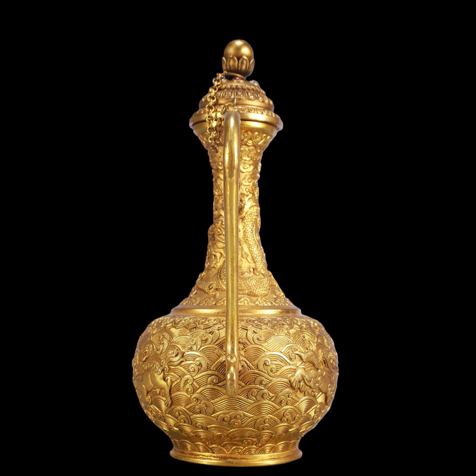 A Exquisite Gilt Bronze Dragon Pattern Seawater Pattern Auspicious Beast Pattern Ewer - 8