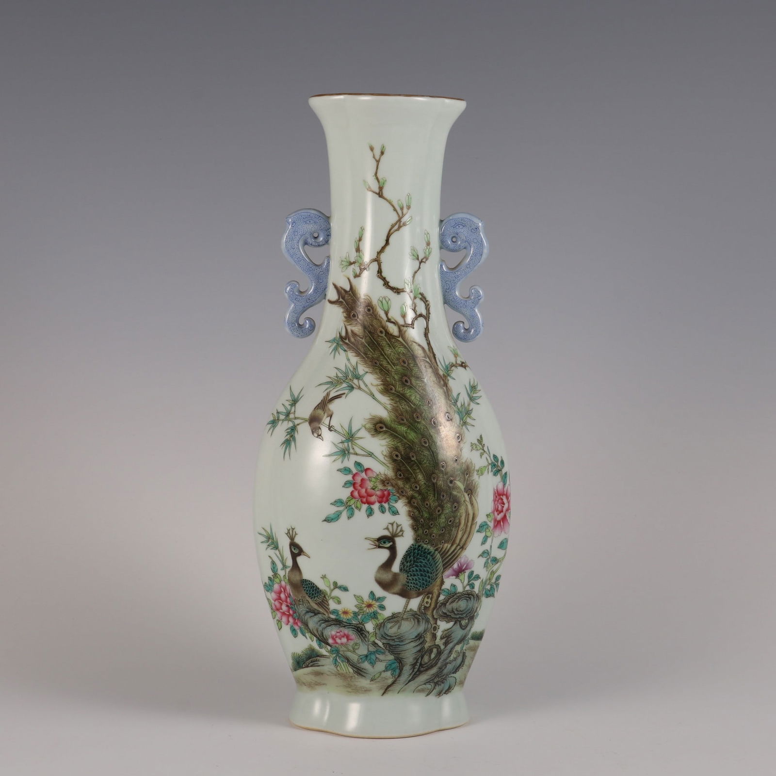 An Exquisite Famille-Rose Flower and Bird Pattern with poem Double-Ears Vase (1 of 9)