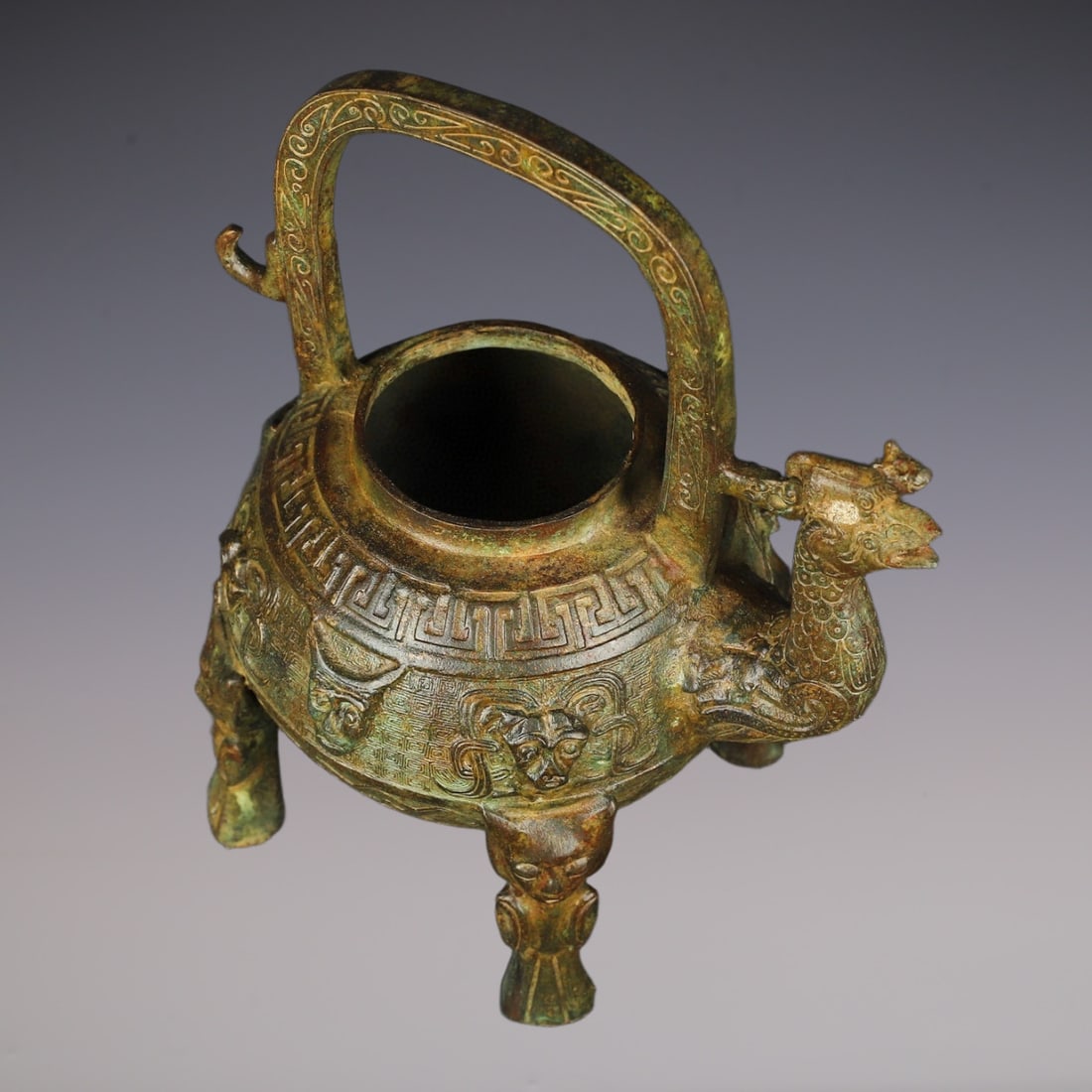 An Exquisite Bronze Beast-Face Pattern Tripod Ewer - 8