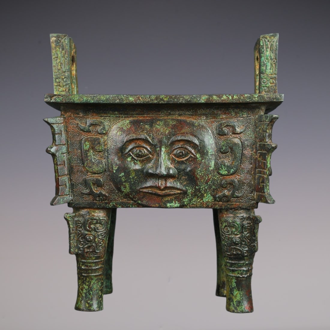 An Exquisite Bronze human-face pattern With Inscription Double-Ears Censer (1 of 9)