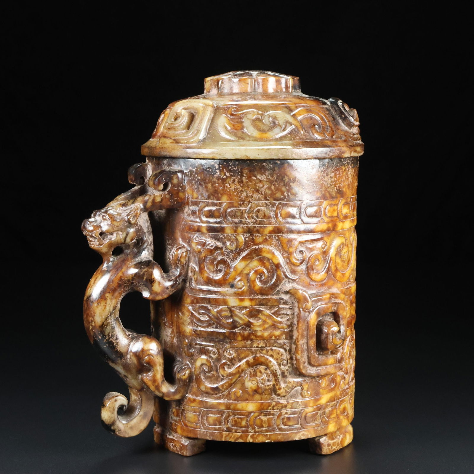 An Exquisite White Jade Dragon Pattern Goblet - 5