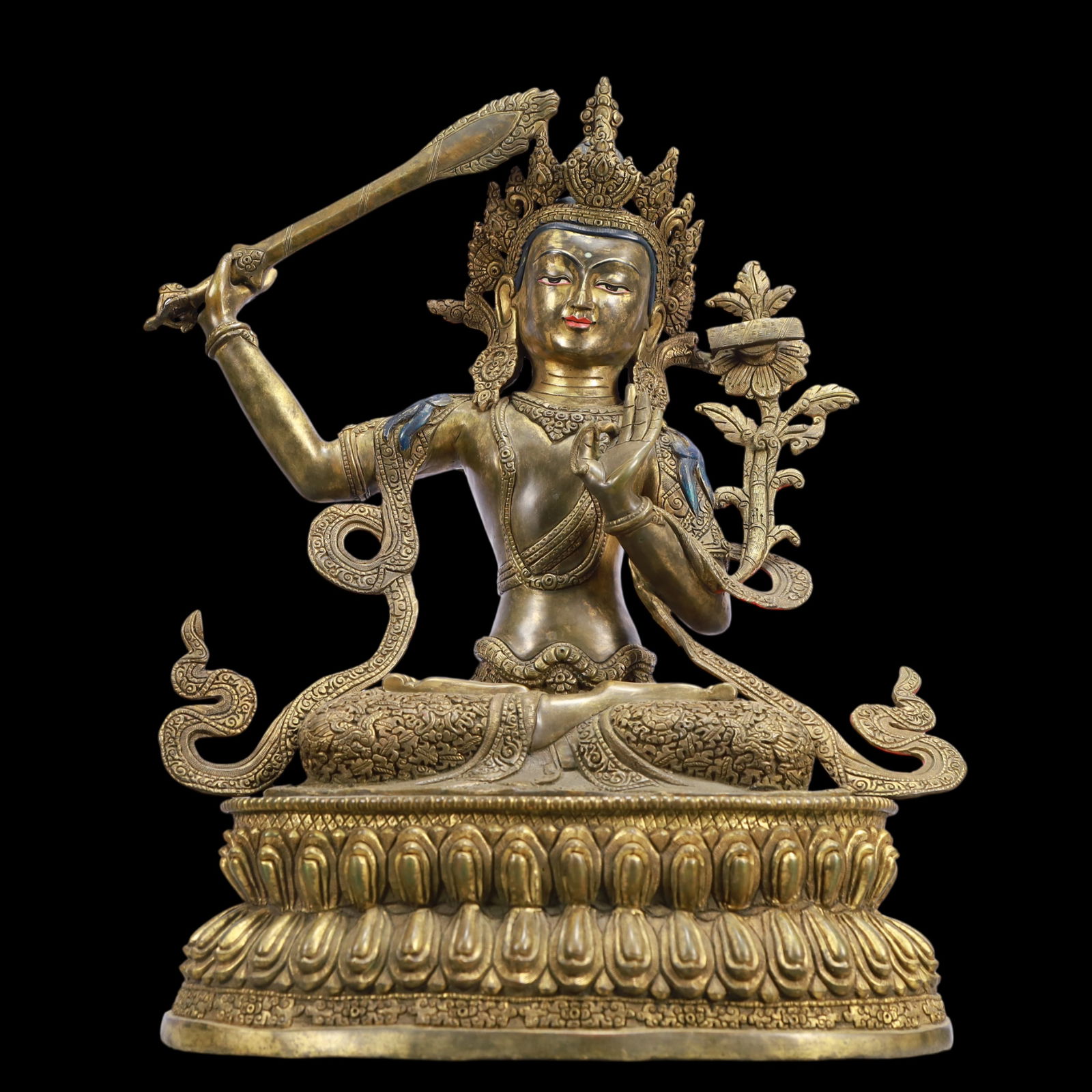 A Exquisite Coppery Statue of Manjusri: A Exquisite Coppery Statue of Manjusri Ming Dynasty, China Size:36cmx26cmx47cm Weight:11100g (The Dimensions Of All Batches Are Manually Measured.If You Need More Detailed Information, Please