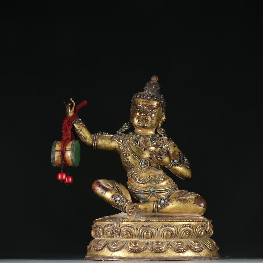 An Exquisite Bronze Gilt Inlaid Gems Buddha Statue (1 of 9)