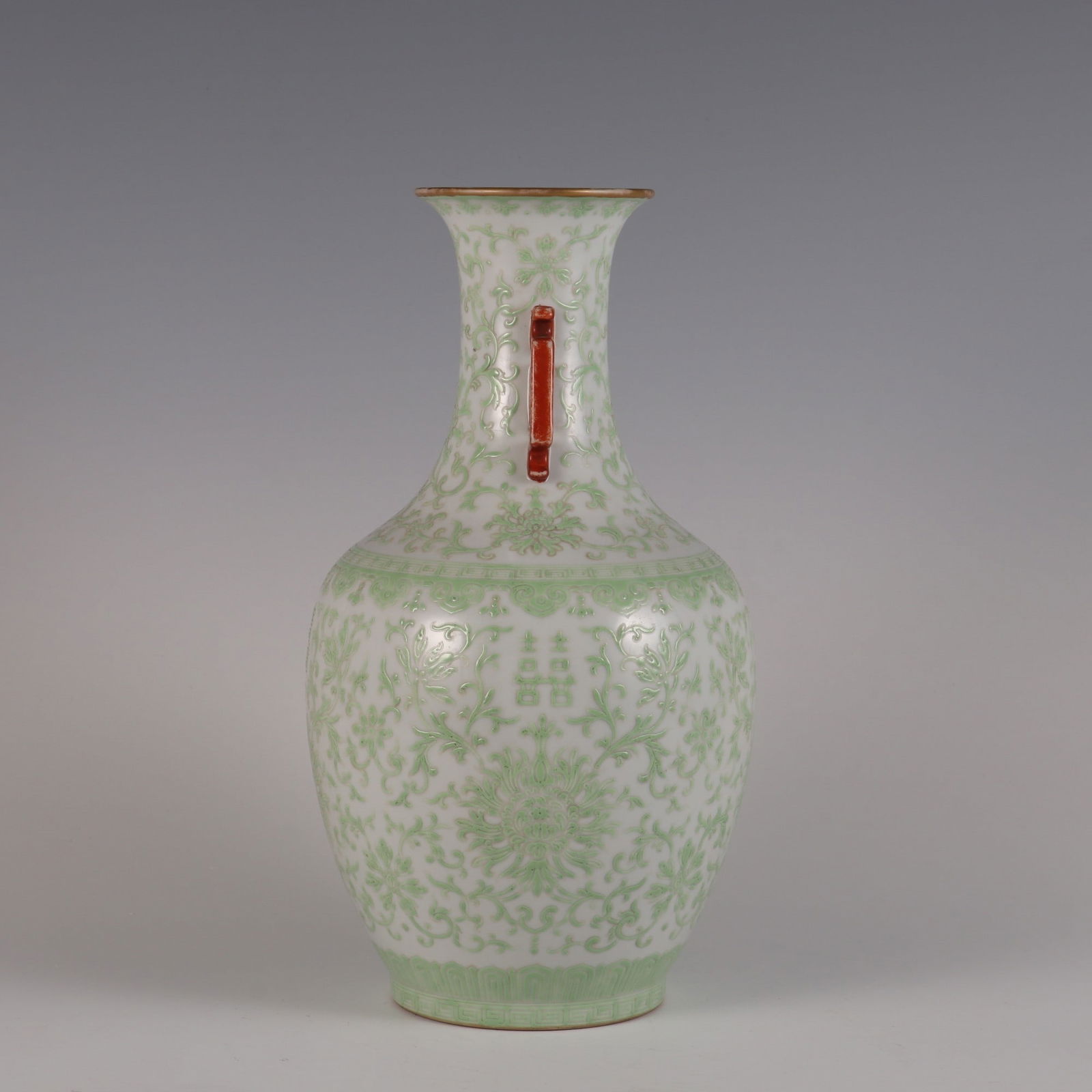 An Exquisite Green Ground Lotus Pattern Double-Ears Vase - 2