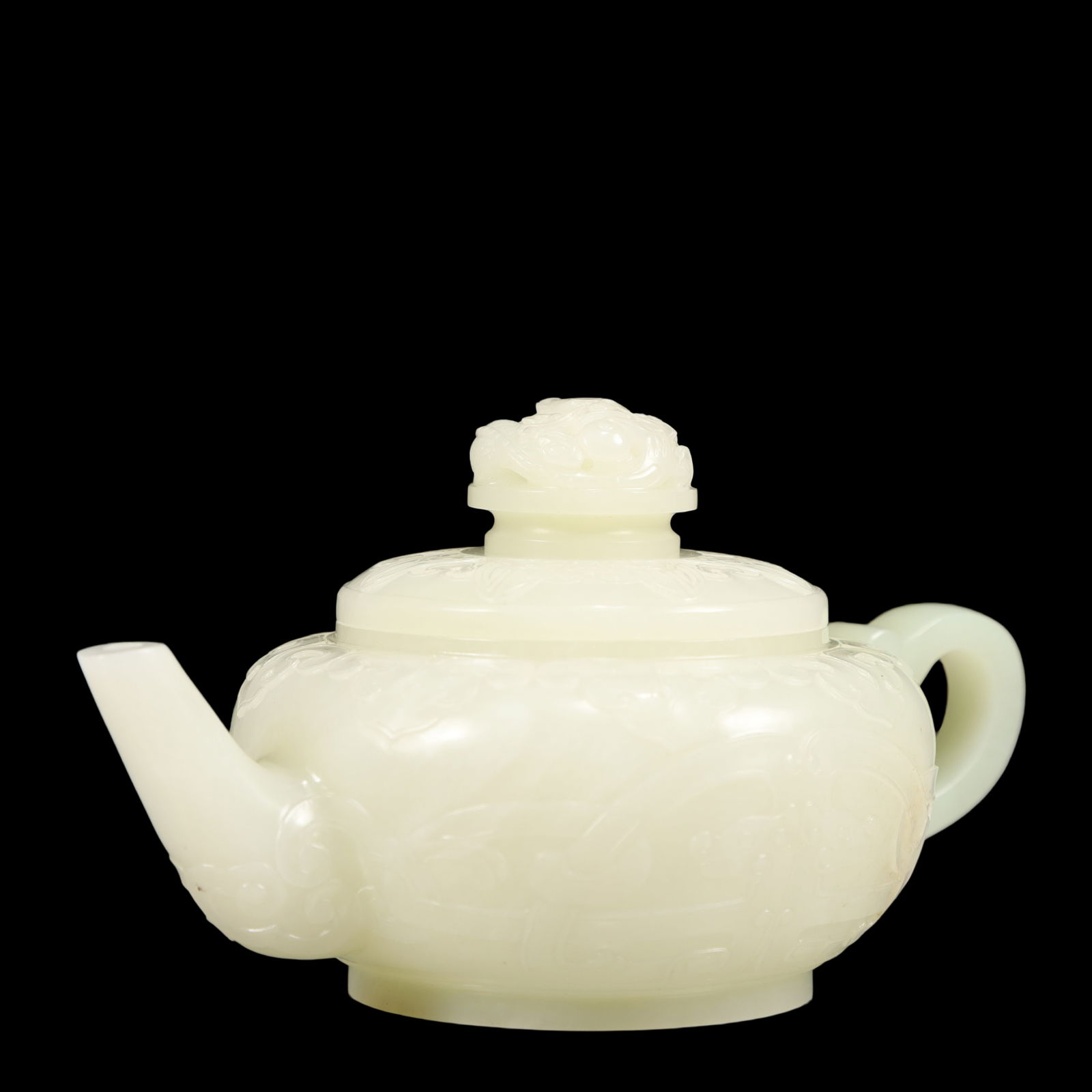 A Exquisite White Jade Dragon Pattern Teapot - 4