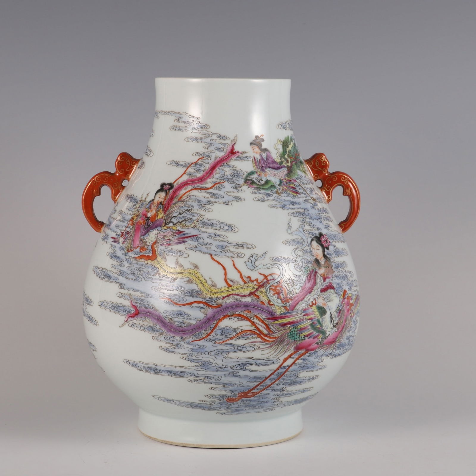 An Exquisite Famille-Rose Character and Story Pattern Double-Ears Vase: An Exquisite Famille-Rose Character and Story Pattern Double-Ears Vase Qing Dynasty, China Qianlong Six-character Mark Size:28.5cmx20cm (The Dimensions Of All Batches Are Manually Measured.If You
