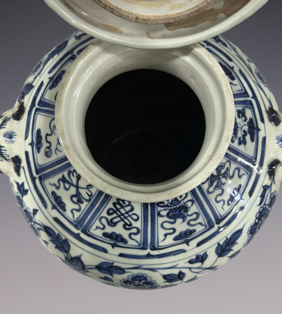An Exquisite Blue and White Lotus Pattern Dragon Pattern Double-Ears Jar - 7