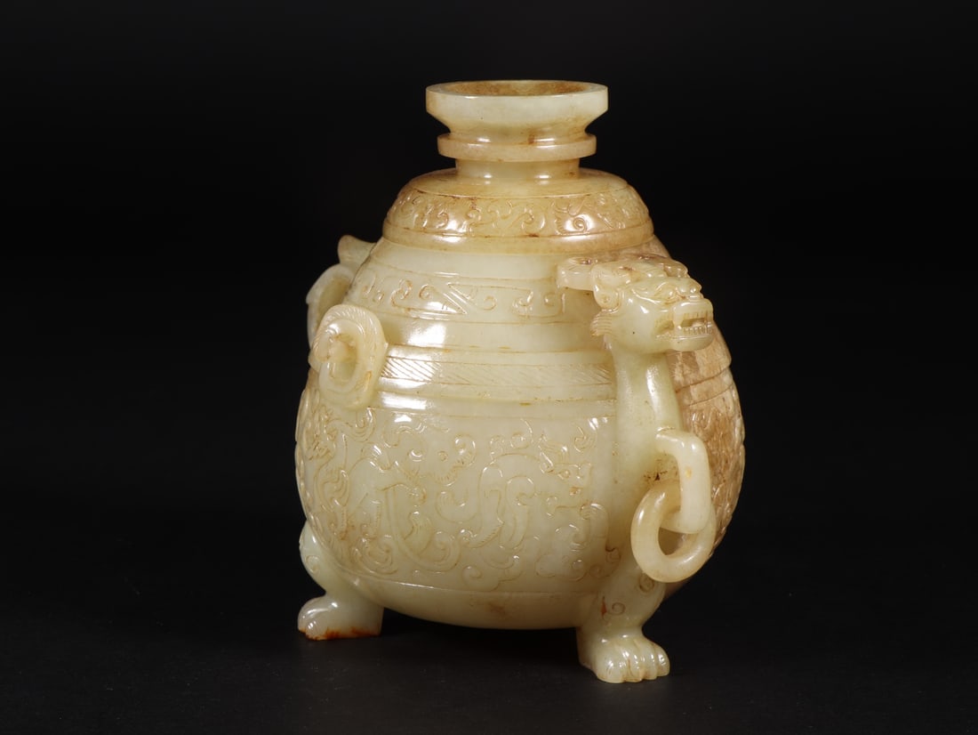 An Exquisite White Jade Dragon Pattern Tripod Censer - 2