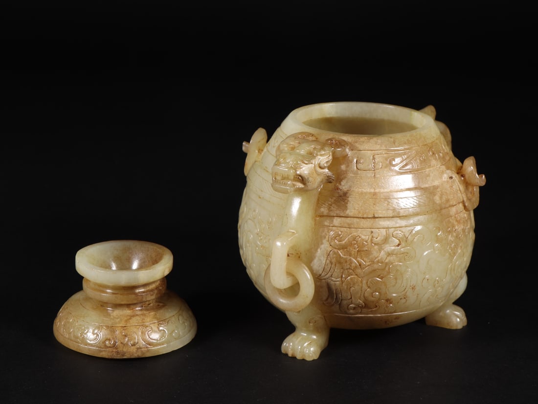 An Exquisite White Jade Dragon Pattern Tripod Censer - 7