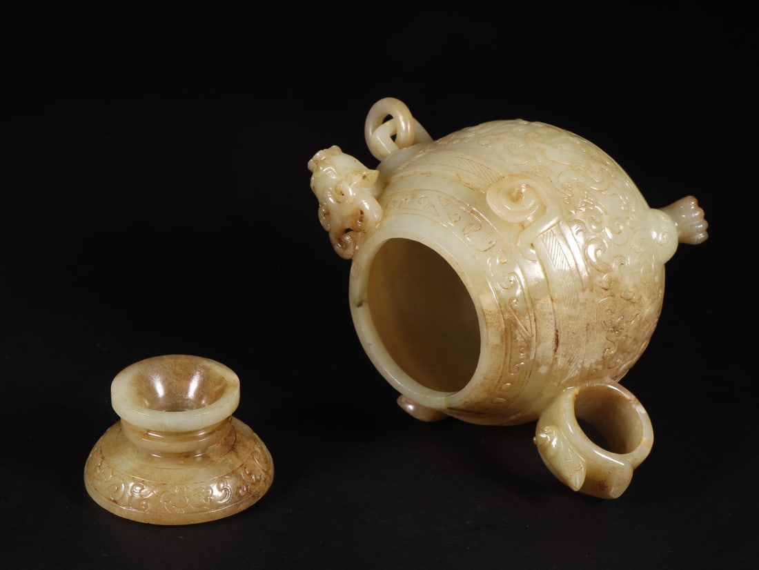 An Exquisite White Jade Dragon Pattern Tripod Censer - 8