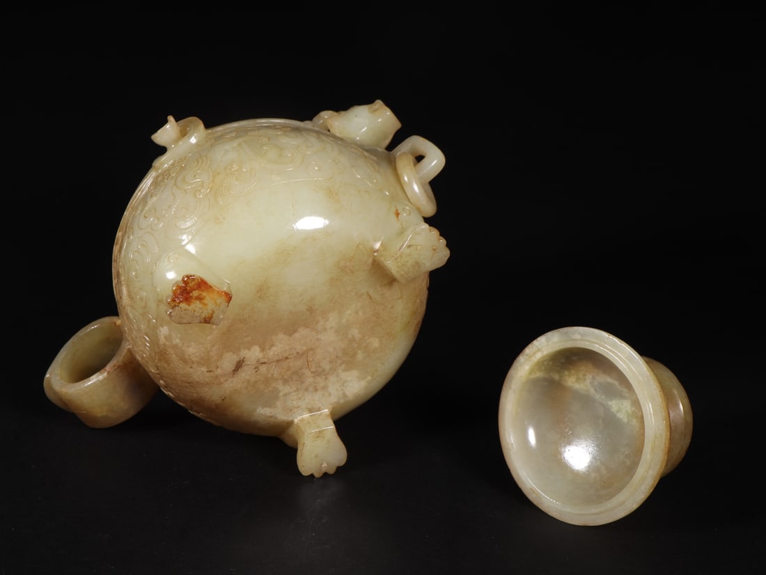 An Exquisite White Jade Dragon Pattern Tripod Censer - 9