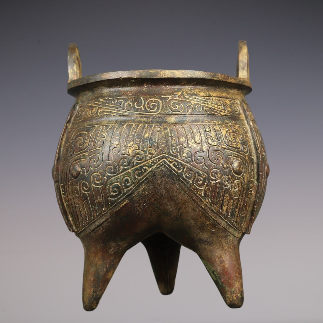 An Exquisite Bronze With Inscription Double-Ears and Tripod Censer (1 of 10)