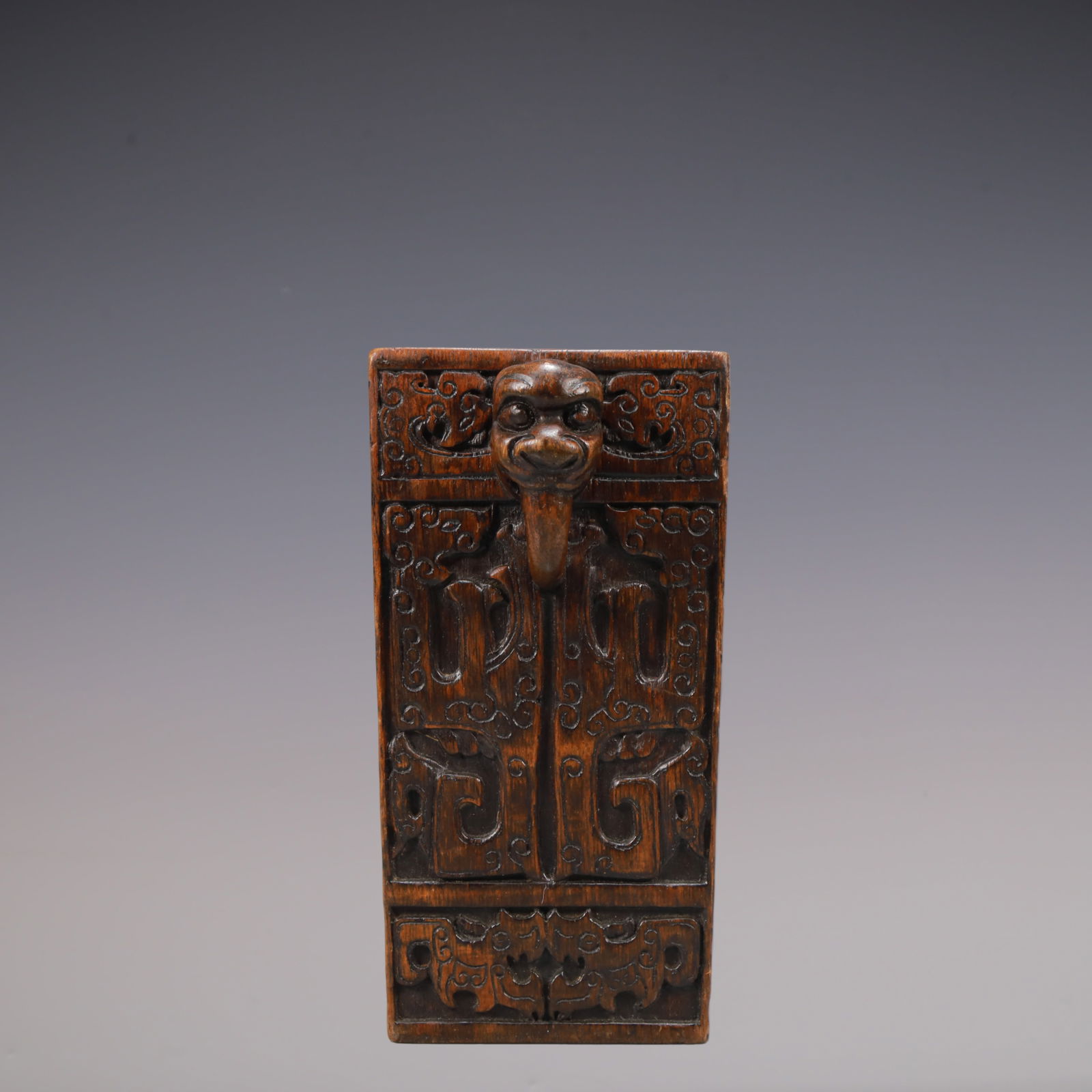 A Exquisite Eaglewood Beast-Face Pattern Double-Ears Brush Pot - 3