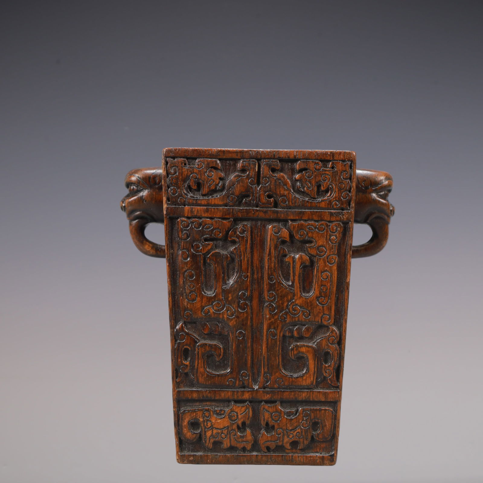 A Exquisite Eaglewood Beast-Face Pattern Double-Ears Brush Pot - 4