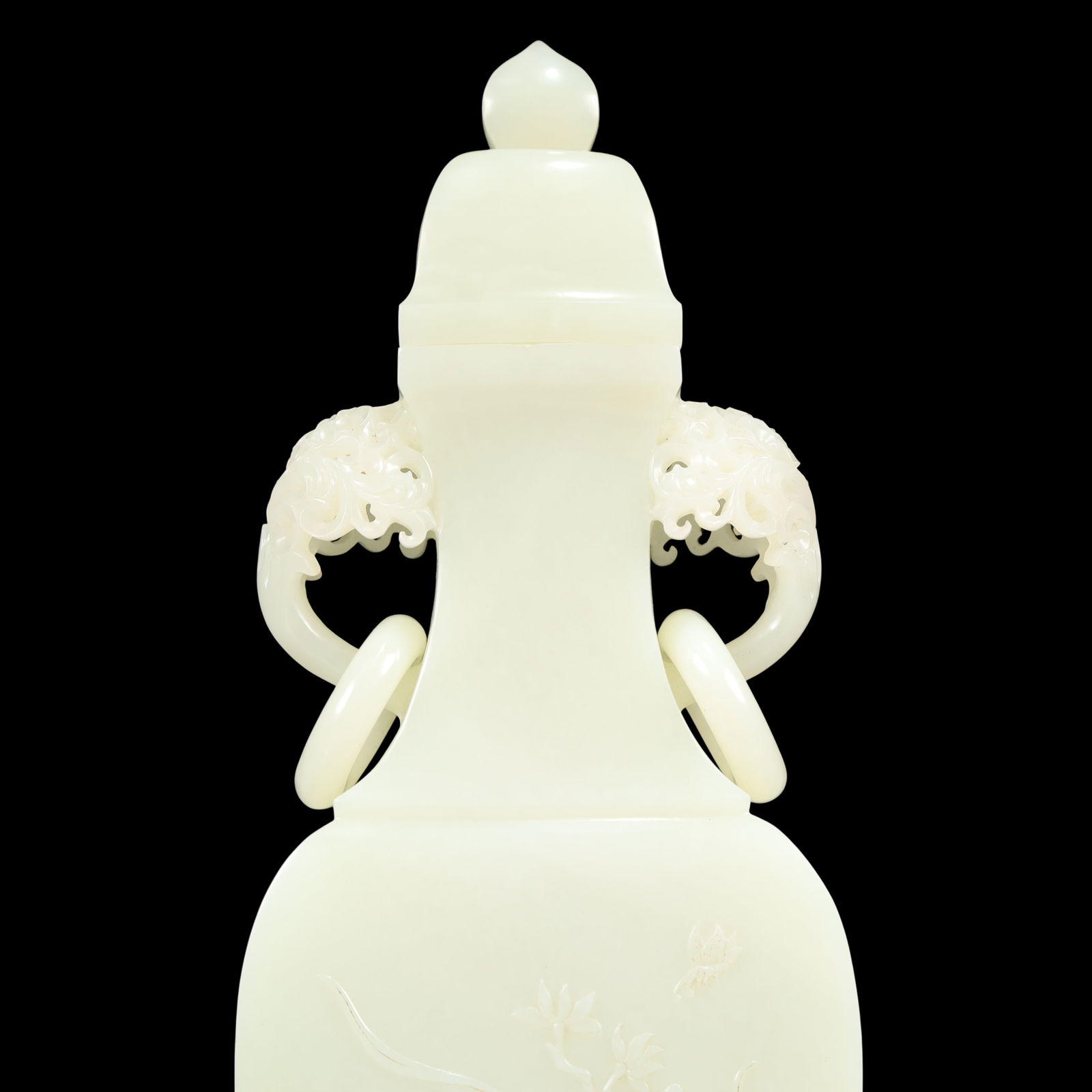 A Exquisite White Jade Flower Pattern Double-Ears Vase - 2
