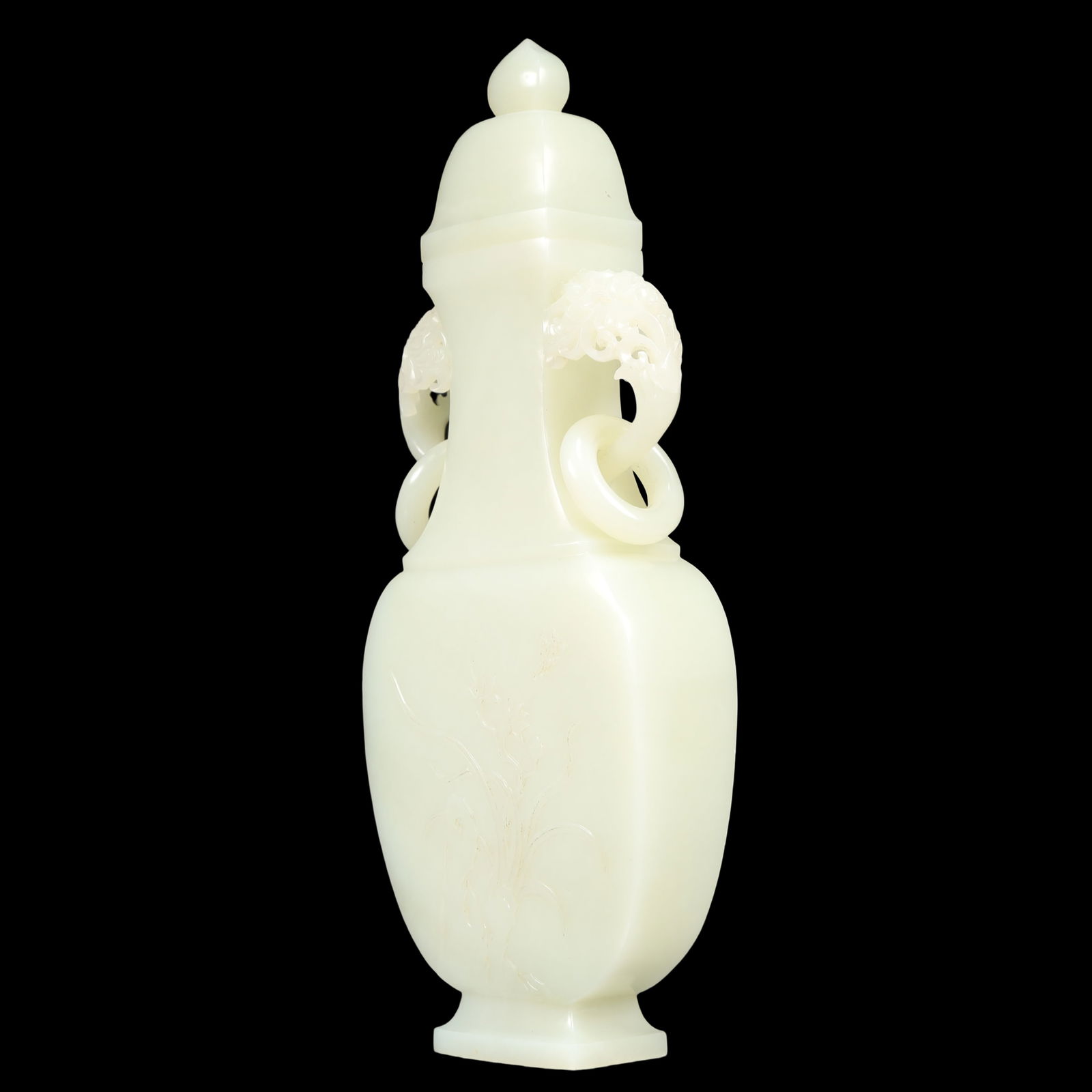 A Exquisite White Jade Flower Pattern Double-Ears Vase - 4