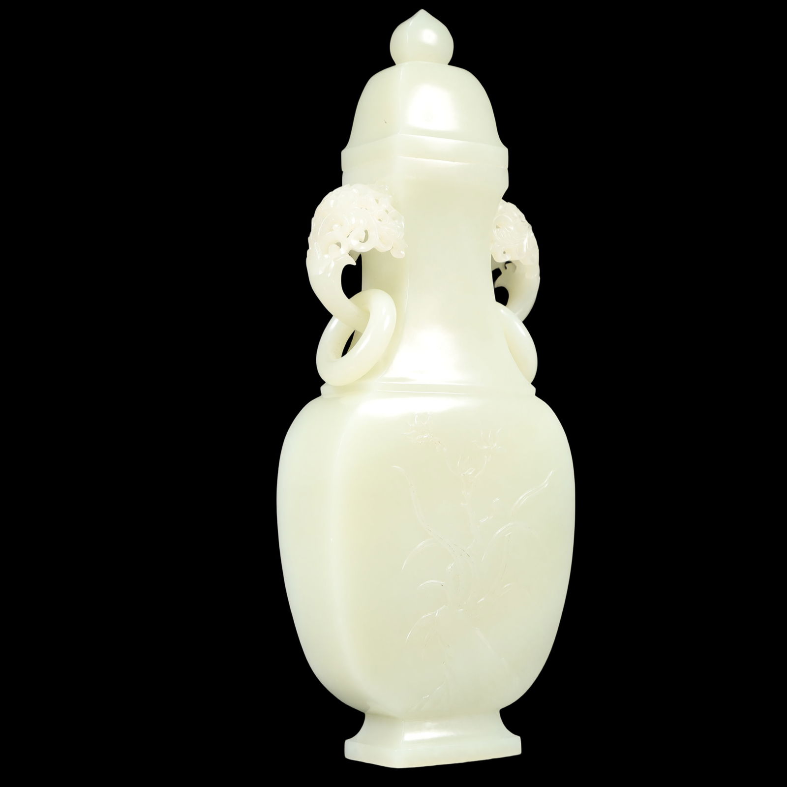A Exquisite White Jade Flower Pattern Double-Ears Vase - 5