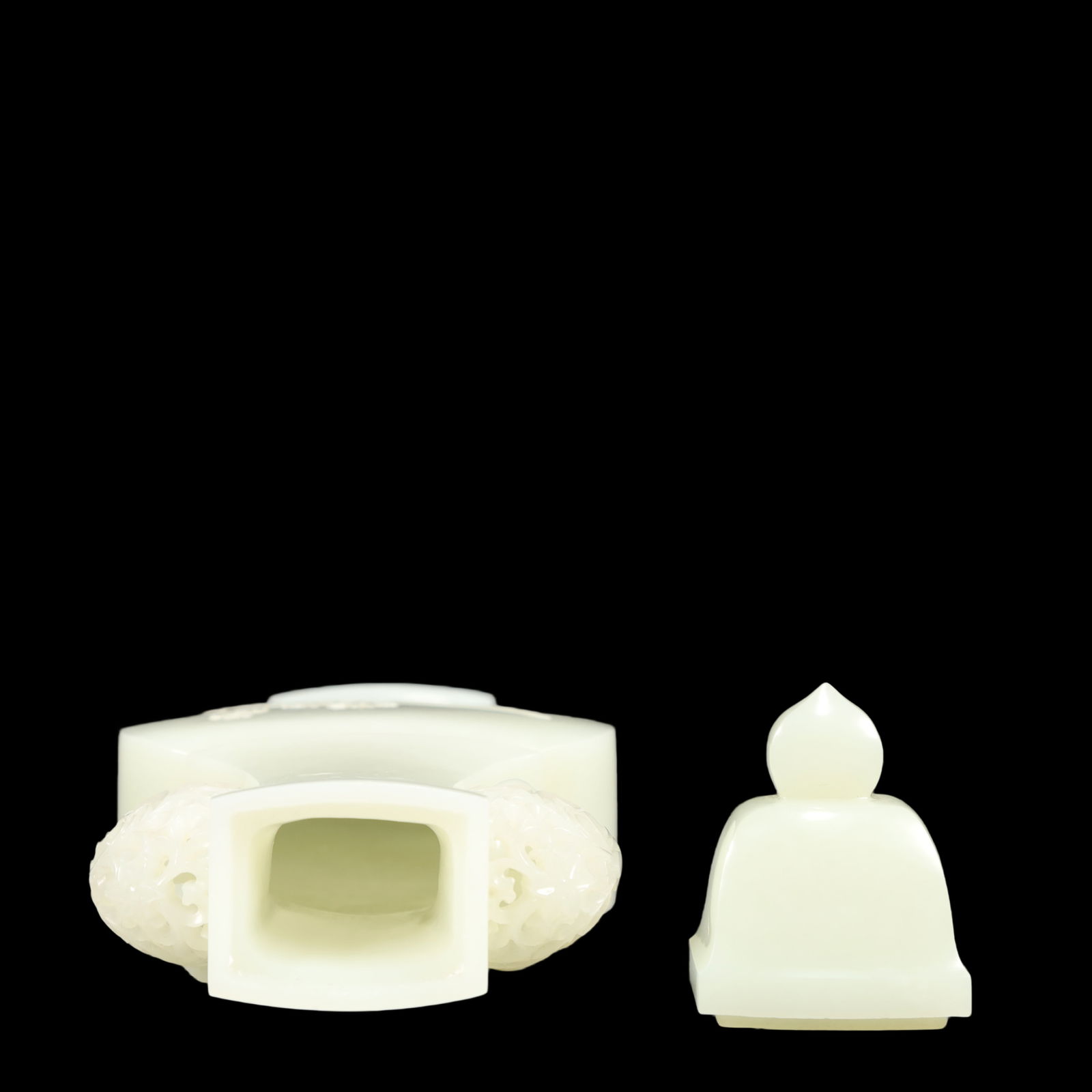 A Exquisite White Jade Flower Pattern Double-Ears Vase - 7